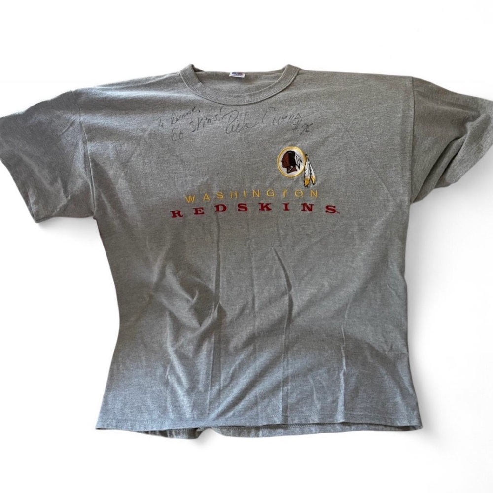 Vintage Russel NFL Gray Washington Redskins Signed Rich Owens T-Shirt Size L